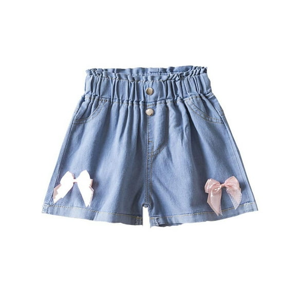 THDHVS Girls Jean Shorts,Girls' Shorts,Girls Slim Fits Denim Shorts Elastic Inside Ripped Hem Hot Jean Summer Pants Blue 7-8 Years