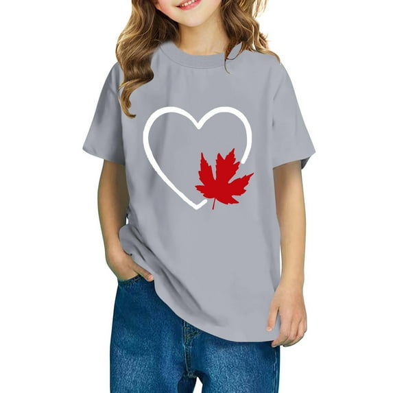 THDHVS Girls Summer T-Shirts,Summer Casual Tops for Kids,Girls Short Sleeve Heart Print T-Shirts Casual Cotton Tee Tops Blouse Gray 9-10 Years