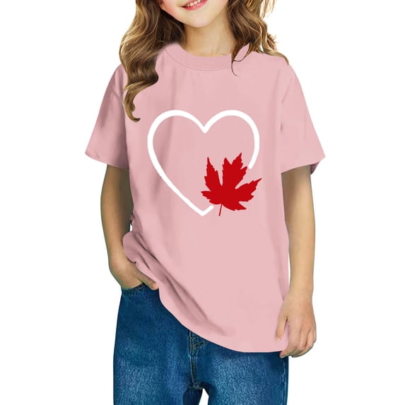 THDHVS Girls Summer T-Shirts,Summer Casual Tops for Kids,Girls Short Sleeve Heart Print T-Shirts Casual Cotton Tee Tops Blouse Pink 3-4 Years