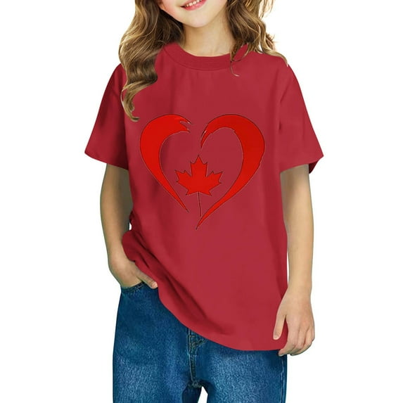 THDHVS Girls Summer T-Shirts,Girls Short Sleeve Heart Print T-Shirts Casual Cotton Tee Tops Blouse Red 9-10 Years