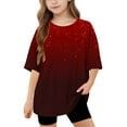 thumbnail image 1 of THDHVS Girls Summer T-Shirts,Summer Casual Tops for Kids,Girls Short Sleeve T Shirts Kids Summer Oversized Tops Casual Crewneck Basic Tees Wine 10-11 Years, 1 of 6