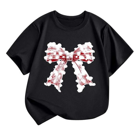 THDHVS Girls Shirts,Girls Tops,Girls Soft Short Sleeve T-Shirts Glitter Print Cute Design Black 11-12 Years