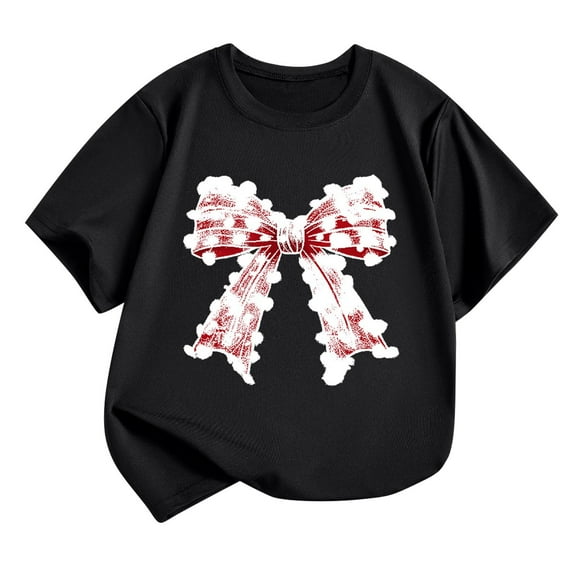 THDHVS Girls Shirts,Girls Tops,Girls Soft Short Sleeve T-Shirts Glitter Print Cute Design Black 7-8 Years