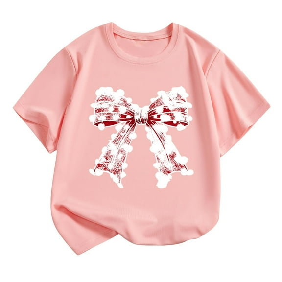 THDHVS Girls Shirts,Girls Tops,Girls Soft Short Sleeve T-Shirts Glitter Print Cute Design Pink 7-8 Years
