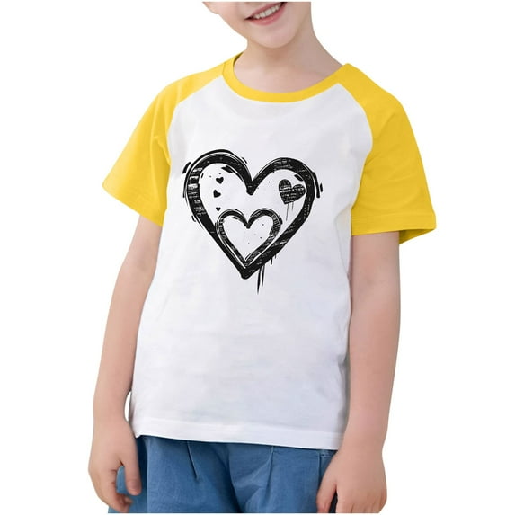 Summer Savings! THDHVS Girls Summer T-Shirts,Summer Casual Tops for Kids,Kids Girls T Shirts Casual Raglan Short Sleeve Crewneck Color Block Summer Tees Yellow 9-10 Years