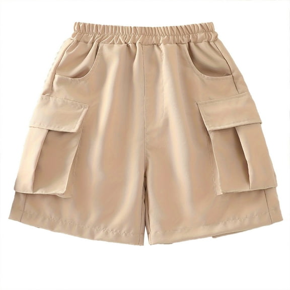 THDHVS Boys Shorts,Shorts for Girls,Girls Hiking Cargo Shorts Kids Lightweight Pockets Athletic Summer Casual Uniform Shorts for Girls Khaki 12-13 Years