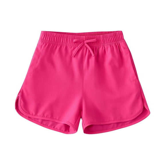 THDHVS Girls' Shorts,Shorts for Teen Girls,Summer Shorts Solid Color Elastic Waist Track Shorts with Pocket Hot Pink 14-15 Years