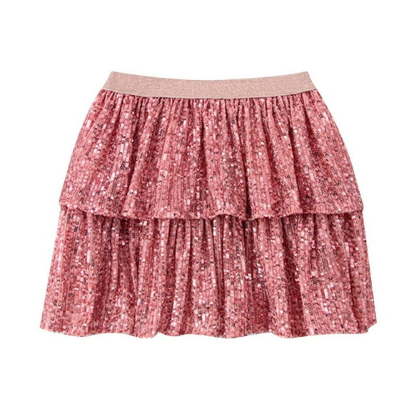 THDHVS Girls Skorts,Skirts for Girls,Girls Sequin Sparkly Skirts Girls Skirt 2-Layer Ruffle Skirts Pink 9-12 Months