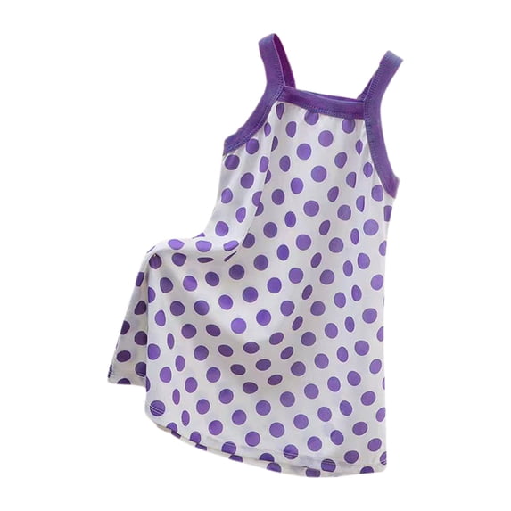 THDHVS Girls Summer Dress,Dresses for Girls,Girls' Fashion Print Strap Sleepwear Square Neck Sleeveless Casual Home Dress Purple 6-7 Years