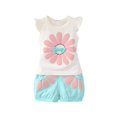 thumbnail image 1 of THDHVS Girls Summer Outfits,Casual Short Sets for Kids,Baby Girl Short Sleeve Summer Set Flying Sleeve Set Two-piece Set Of Clothes Light Blue 4-5 Years, 1 of 7