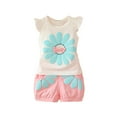 thumbnail image 1 of THDHVS Girls Summer Outfits,Casual Short Sets for Kids,Baby Girl Short Sleeve Summer Set Flying Sleeve Set Two-piece Set Of Clothes Pink 6-9 Months, 1 of 7