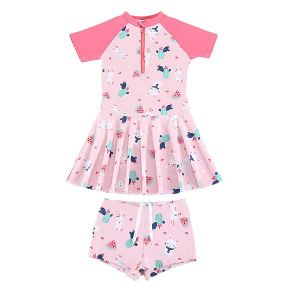 THDHVS Girls Swimsuit,Girls Bathing Suit,Young Girl's Swimming Training Swimsuit Bunny Print Beach Vacation Zippered Swimwear Pink 4-5 Years