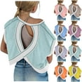 thumbnail image 1 of THDHVS Girls Shirts,Girls Short Sleeve Tops,Girls Motion Fashion Cut-out Design at the Back Round Neck Short Sleeve Top Blue 13-14 Years, 1 of 5