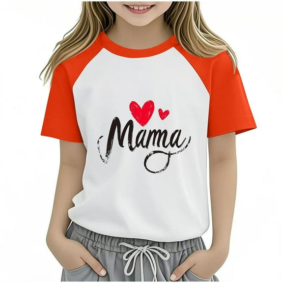 THDHVS Girls Summer T-shirts,Summer Casual Tops for Kids,Kids Girls T Shirts Casual Raglan Short Sleeve Crewneck Color Block Summer Tees Orange 5-6 Years