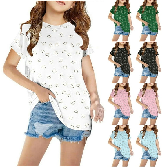 THDHVS Girls Shirts,Girls Short Sleeve Tops,Short Sleeve Graphic T-Shirt Round Neck Fahion Print Soprts Tee Purple 11-12 Years