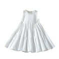 thumbnail image 1 of THDHVS Girls Casual Dresses,Summer Solid Color Girls' Sleeveless Round Neck Dress Made Of Cotton White Tie Dress Spliced Front Short and Back Long Skirt, 1 of 7