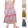thumbnail image 1 of THDHVS Long Skirts for Women,Maxi Skirt,Women’s Summer Boho Maxi Skirts High Wasited Flowy Tiered Ruffle A Line Long Beach Skirt Blue L, 1 of 4