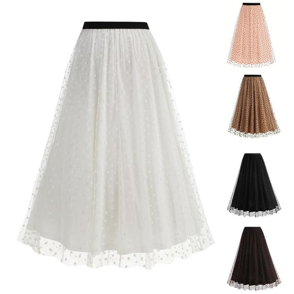 THDHVS Flowy Skirt,Skirts for Women,Women Casual Summer Large Solid Elastic Waist Flax A-line Ankle Skirt Khaki M