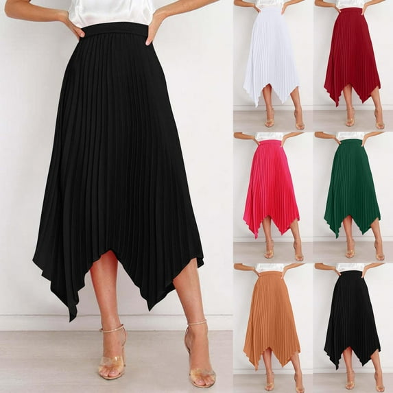 THDHVS Women's Skirts,Skirts for Women Trendy,Women's Summer Fashion Solid Color Irregular Elastic Waist Skirt Hot Pink M