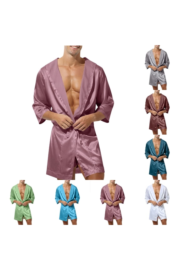 Mens Robe,Robe for Men,Summer Mens Robe Lightweight Soft Bathrobe Sleepwear Loungewear with Pockets Coffee XL