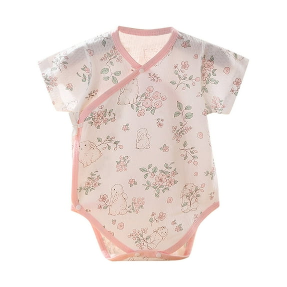 THDHVS Newborn Casual Outfits,Summer Onesies Jumpsuit for Newborn ,Baby Short Sleeve Bag Fart Clothes Summer Thin Cotton Belly Protection Summer Newborn Clothes Pink 9-12 Months