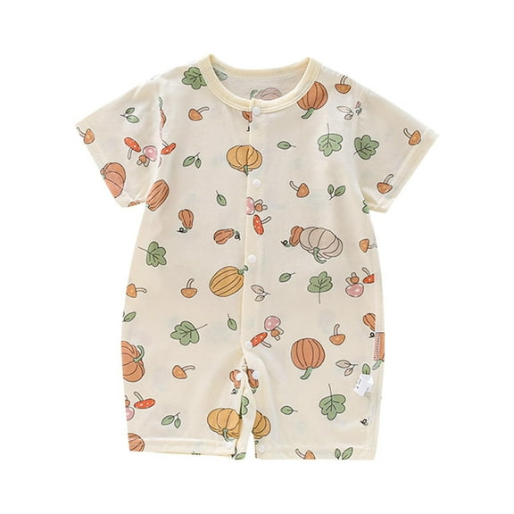 THDHVS Newborn Casual Outfits,Summer Onesies Jumpsuit for Newborn ,Kid's Comfortable Jumpsuit Baby Summer Short Sleeve Breathable Bag Fart Clothes Beige 3-6 Months