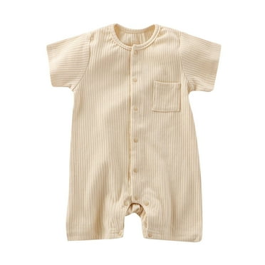 Summer Savings Clearance 2025! THDHVS Newborn Boy Clothes,Newborn Onesies,Kid's Solid Color Round Neck Short Sleeve Jumpsuit Baby Summer Breathable Bag Fart Jacket Beige 1-2 Years