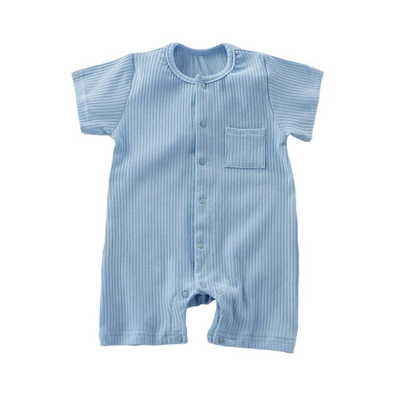 THDHVS Newborn Boy Clothes,Newborn Onesies,Kid's Solid Color Round Neck Short Sleeve Jumpsuit Toddler Summer Breathable Bag Fart Jacket Light Blue 9-12 Months