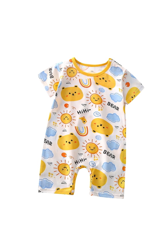 Newborn Boy Clothes,Newborn Onesies,Kid's Summer Jumpsuit Boys and Girls Baby Botton Short Sleeve Round Neck Cute Solid Shorts Rompers Yellow 0-3 Months
