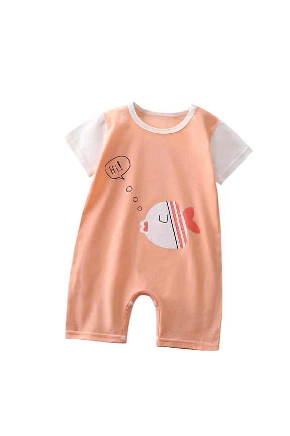 Newborn Boy Clothes,Newborn Onesies,Kid's Summer Jumpsuit Boys and Girls Baby Botton Short Sleeve Round Neck Cute Solid Shorts Rompers Orange 0-3 Months