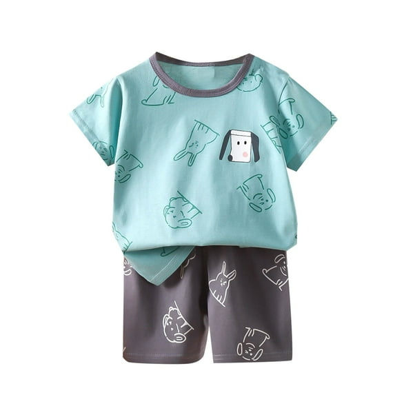 THDHVS Boys Casual Outfits,Summer Outfits for Kids,Toddler Boy Cotton Summer Short Sleeve T-Shirt and Short Set Blue 8-9 Years