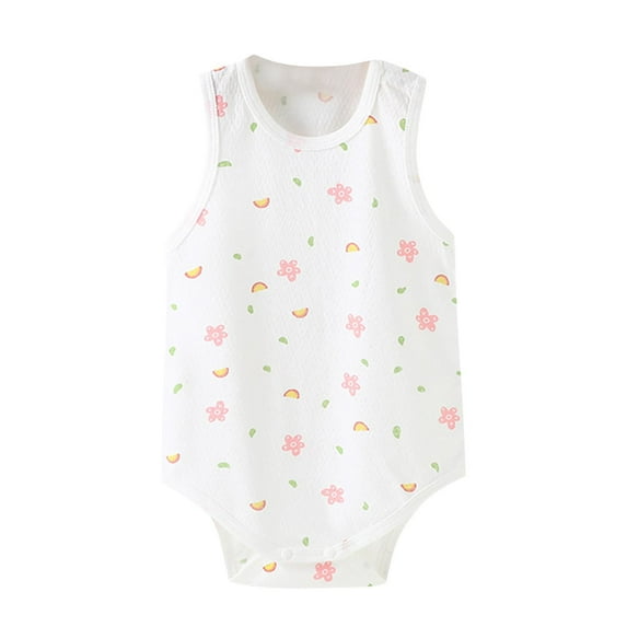 THDHVS Newborn Girl Casual Outfits,Summer Onesies for Newborn ,Newborn Baby Cute Print Cotton Sleeveless Thin Sweat Breathable Pajamas White 9-12 Months
