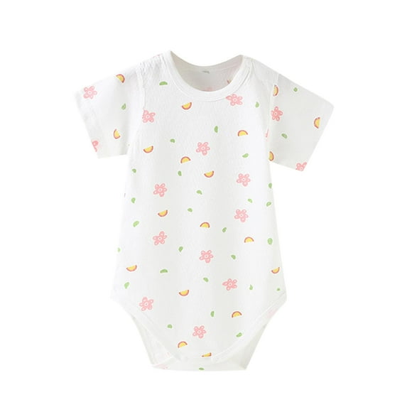 THDHVS Newborn Girl Outfits,Newborn Onesies Girl,Newborn Baby Cute Print Short Sleeve Cotton Thin Sweat Breathable Clothes Bags Fart Clothes Pajamas White 2-4 Months