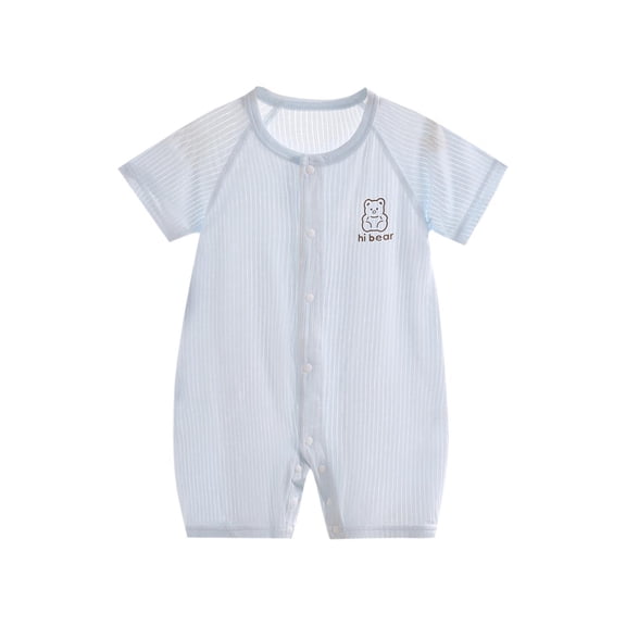 THDHVS Newborn Girl Casual Outfits,Summer Onesies for Newborn ,Newborn Baby Thin Cute Print Pajamas Full Baby Short Sleeve Short Crawling Clothes Bag Fart Clothes Blue 2-4 Months