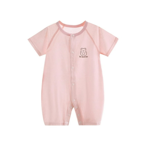 THDHVS Newborn Girl Casual Outfits,Summer Onesies for Newborn ,Newborn Baby Thin Cute Print Pajamas Full Baby Short Sleeve Short Crawling Clothes Bag Fart Clothes Pink 2-4 Months