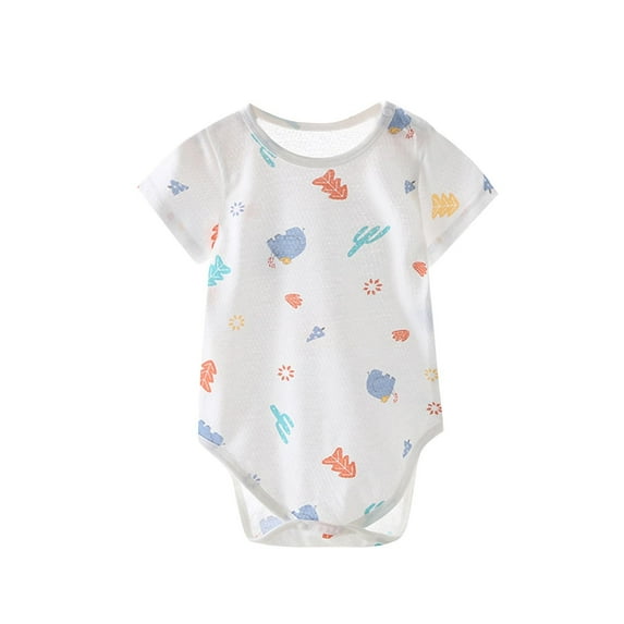 THDHVS Newborn Girl Casual Outfits,Summer Onesies for Newborn ,Summer Baby Bags Fart Clothes Print Short Sleeve Jumpsuit Newborn Cotton Jacket Thin Climbing Suit White 12-18 Months