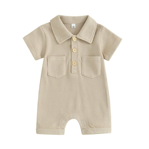 THDHVS Newborn Onesies Boy,Newborn Baby Boy Clothes,Boys' Jumpsuit Summer Clothes Outdoor Clothes Boys Lapel Short Sleeve Rompers Khaki 0-3 Months