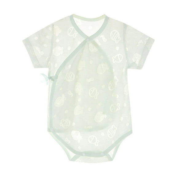 THDHVS Newborn Casual Outfits,Summer Onesies for Newborn ,Baby Short Sleeve Thin Cotton Abdominal Protection Baby Jumpsuit Summer Newborn Clothes Green 6-9 Months