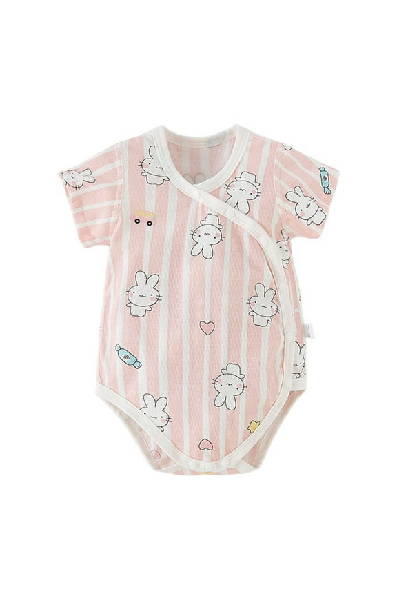 Newborn Onesies Girl,Baby Clothes for Girls,Kid Summer Thin Newborn Button Print Round Neck Short Sleeve Short Rompers Pink 0-3 Months