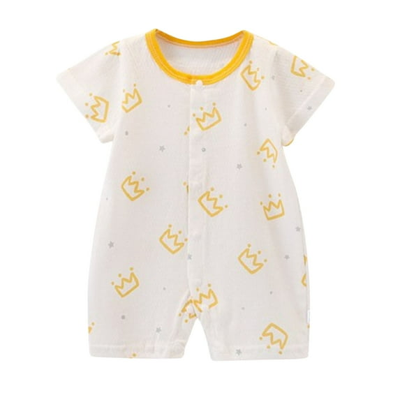 THDHVS Newborn Onesies Girl,Baby Clothes for Girls,Kid Summer Thin Print Round Neck Short Sleeves Short Romper Yellow 3-6 Months