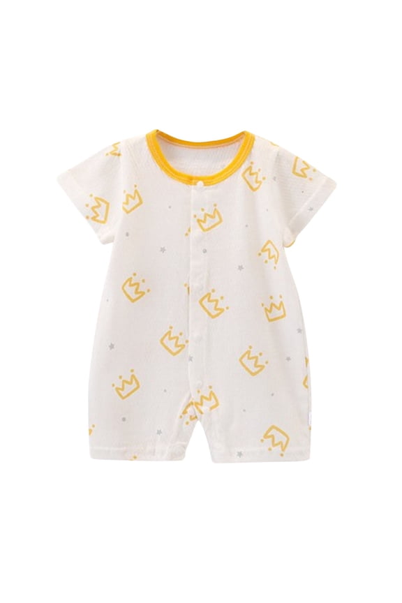 Newborn Onesies Girl,Baby Clothes for Girls,Kid Summer Thin Print Round Neck Short Sleeves Short Romper Yellow 6-9 Months