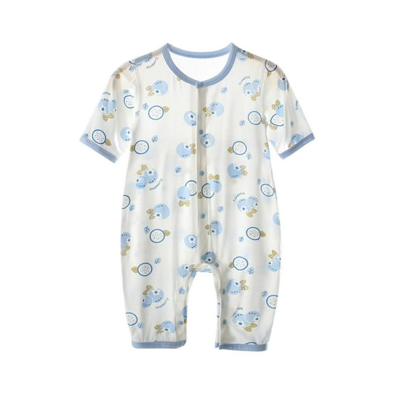 THDHVS Newborn Onesies Girl,Baby Clothes for Girls,Newborn Baby Summer Thin Quarter Sleeve Air-conditioned Suit Jumpsuit Climbing Suit Print Pajamas Blue 2-4 Months