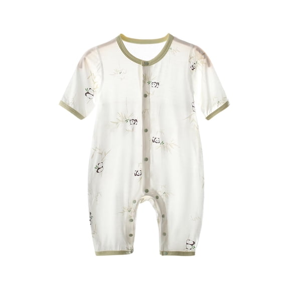 THDHVS Newborn Onesies Girl,Baby Clothes for Girls,Newborn Baby Summer Thin Quarter Sleeve Air-conditioned Suit Jumpsuit Climbing Suit Print Pajamas Gray 10-14 Months