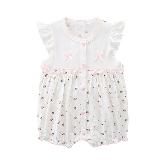 THDHVS Newborn Casual Outfits,Summer Onesies for Newborn ,Toddler Toddler Girls Short Sleeve Print Color T-Shirt Round Neck Jumpsuit Romper White 12-18 Months