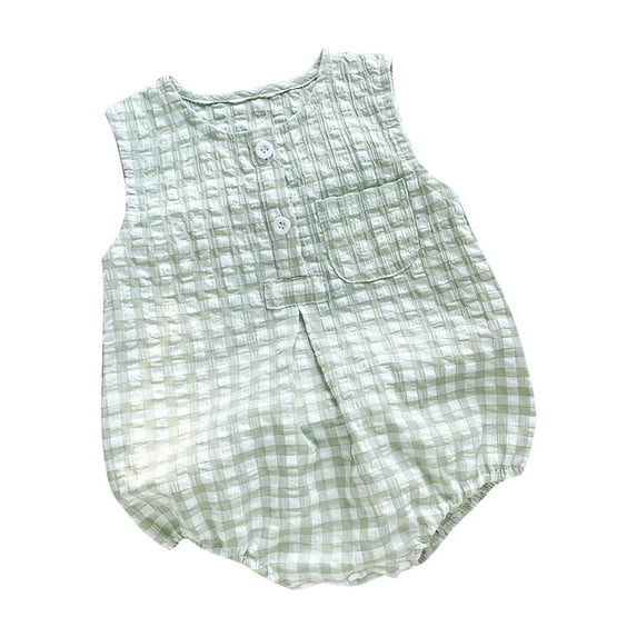 THDHVS Newborn Casual Outfits,Summer Onesies Jumpsuit for Newborn ,Fashion Kid's Plaid Sleeveless Jumpsuit Baby Summer Breathable Bag Fart Jacket Green 9-12 Months