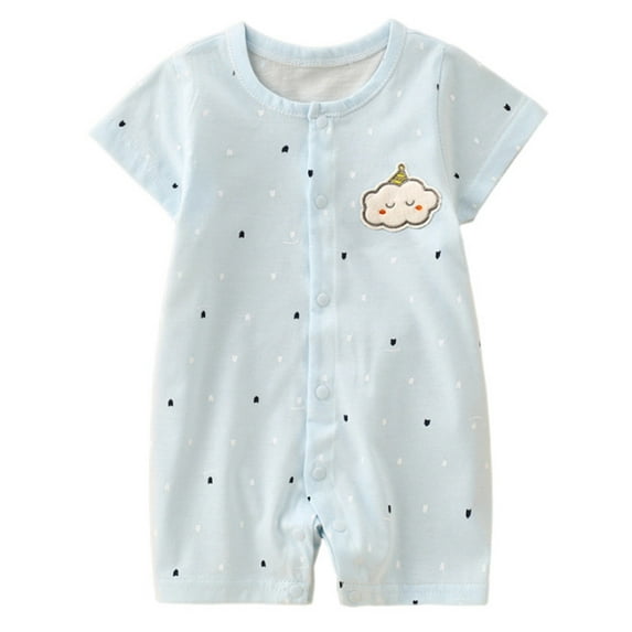 THDHVS Newborn Onesies Girl,Newborn Girl Clothes,Kid Summer Thin Newborn Print Round Neck Short Sleeve Pajamas and Creepers Light Blue 12-18 Months