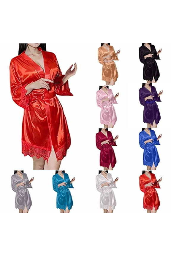 Robes for Women,Womens Pajamas,Women's Bridesmaid Short Satin Robes for Wedding Party Black L