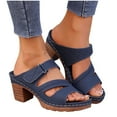 thumbnail image 1 of THDHVS Comfortable Sandals for Women,Womens Sandals,Women's Fashion Casual Summer Hollow One-Line Wedge Heel Sewing Beach Sandals Blue 6, 1 of 6