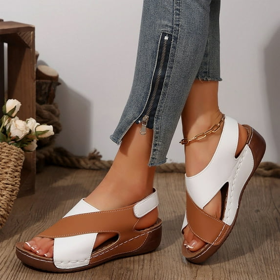 THDHVS Womens Wedge Sandals,Comfortable Sandals for Women,Women's Fashion Casual Summer Style Wedge Heel Outdoor Wear Contrast Color Breathable Thick-Soled Sandals Brown 7.5