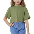 thumbnail image 1 of Summer Savings! THDHVS Toddler Summer T-shirts,Summer Casual Tops for Kids,Girls Short Sleeve T Shirts Kids Summer Tops Crewneck Tees Army Green 9-10 Years, 1 of 7